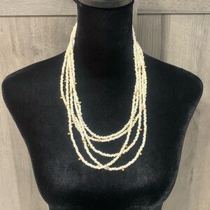 Express Fashions 22" White & Golden Beaded 5 Chain Adjustable Necklace
